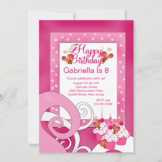 Niedlich, rosa, Cupcake Geburtstagsparty Einladung