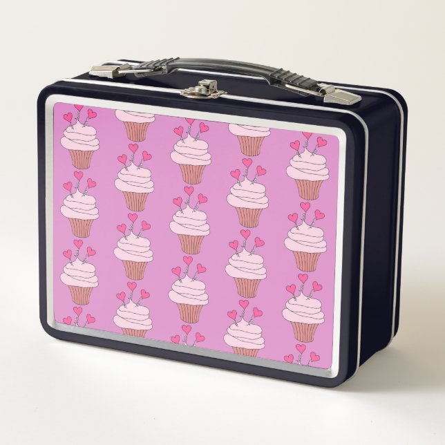 Niedlich rosa Cupcakes Metall Brotdose (Vorderseite)