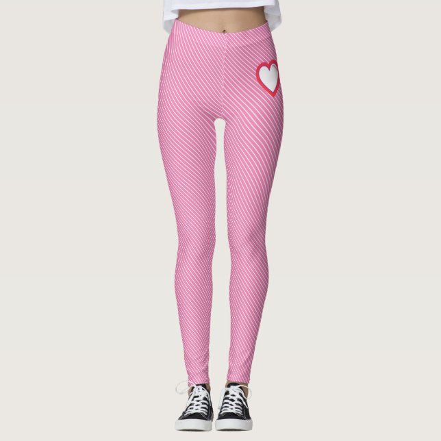 Niedlich rosa Diagonale Streifen mit Herz Leggings (Vorderseite)