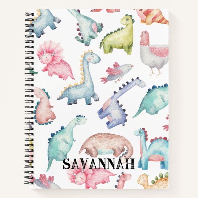 Niedlich-rosa-Dino-Monogram-Sketchbook-Notebook Notizbuch (Vorderseite)