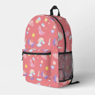 Niedlich-rosa Dinosaurier-Regenbogenballon Muster Bedruckter Rucksack