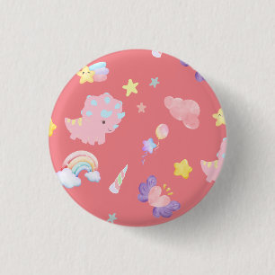 Niedlich rosa Dinosaurier Regenbogenpadel Muster Button