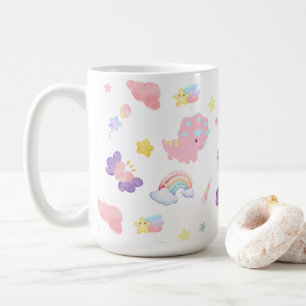 Niedlich rosa Dinosaurier Regenbogenpadel Muster Kaffeetasse