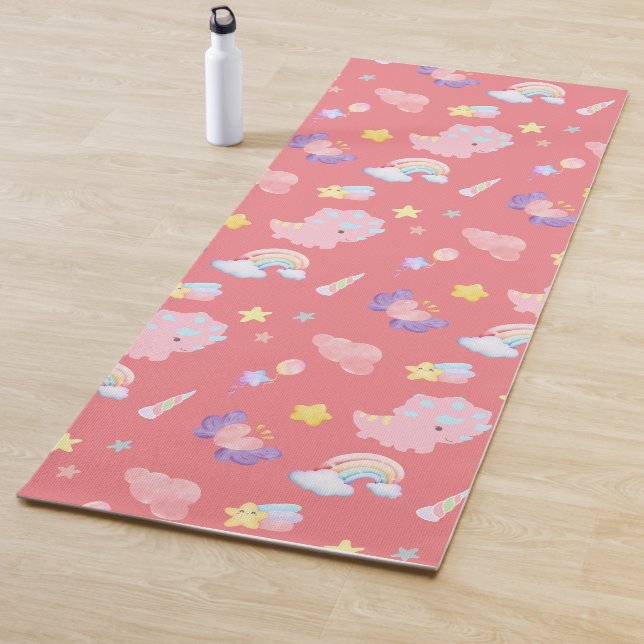 Niedlich rosa Dinosaurier Regenbogenpadel Muster Yogamatte (Beispiel)