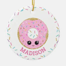 Niedlich-Rosa Donut-Doughnut mit Name Keramik Ornament