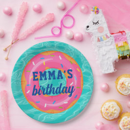 Niedlich rosa Donut Inner Tube Pool Party Geburtst Pappteller