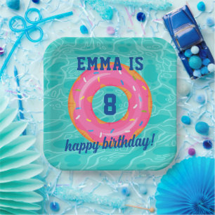 Niedlich rosa Donut Inner Tube Pool Party Geburtst Pappteller