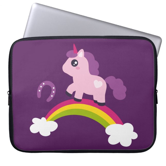 Niedlich rosa Einhorn auf einem Regenbogen Laptopschutzhülle (Vorderseite)