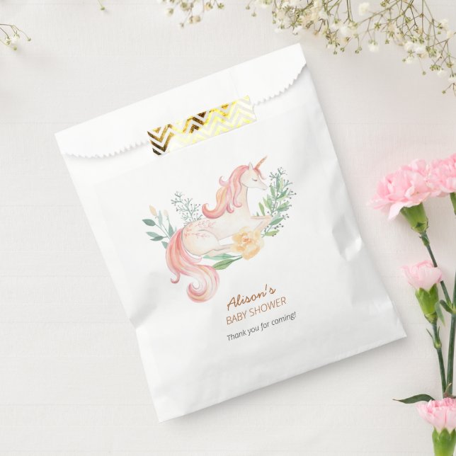 Niedlich rosa Einhorn Blumengrün Babydusche Geschenktütchen (Versiegelt)