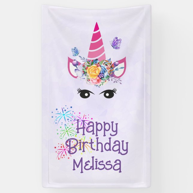 Niedlich rosa Einhorn Geburtstagsbanner Banner (Vertikal)