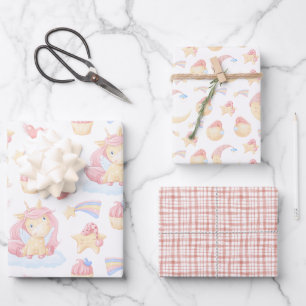 Niedlich rosa Einhorn Geschenkpapier Set