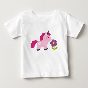 Niedlich rosa Einhorn mit Blume Baby T-shirt