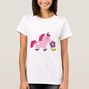 Niedlich rosa Einhorn mit Blume T-Shirt