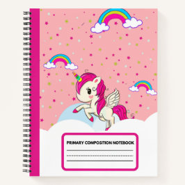 Niedlich rosa Einhorn-Regenbogenkomposition Notizbuch