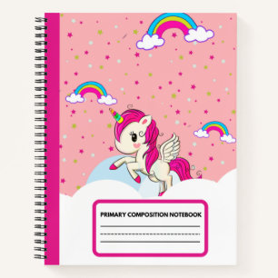 Niedlich rosa Einhorn-Regenbogenkomposition Notizbuch