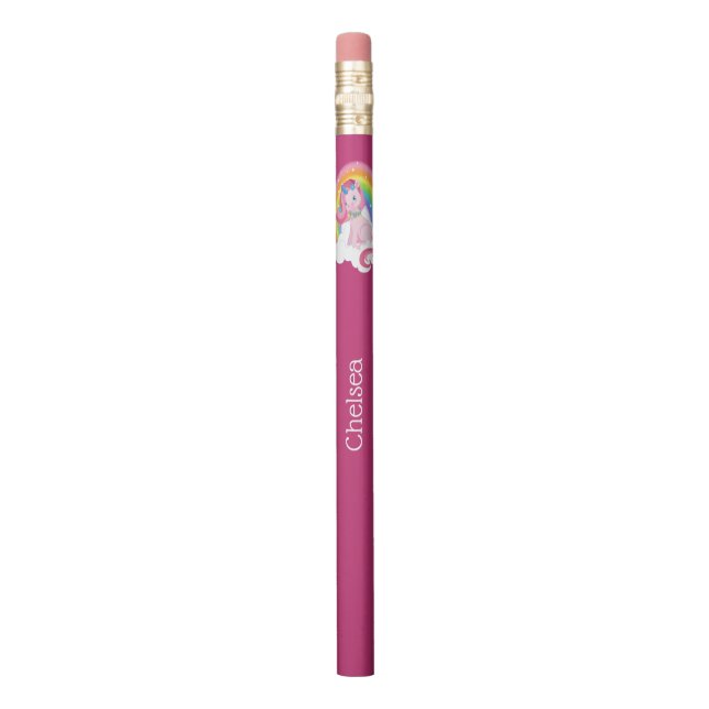 Niedlich rosa Einhorn und Regenbogen Personalisier Bleistift (Vertikal)