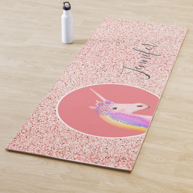 Niedlich rosa Einhornfekklammern Personalisiert Yogamatte (Beispiel)