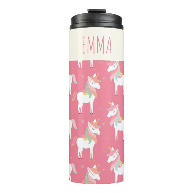 Niedlich rosa Einhornmuster Personalisiert Thermosbecher (Vorderseite)