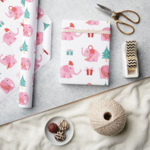 Niedlich rosa Elefant Moderne Weihnachtsfeiertage Geschenkpapier
