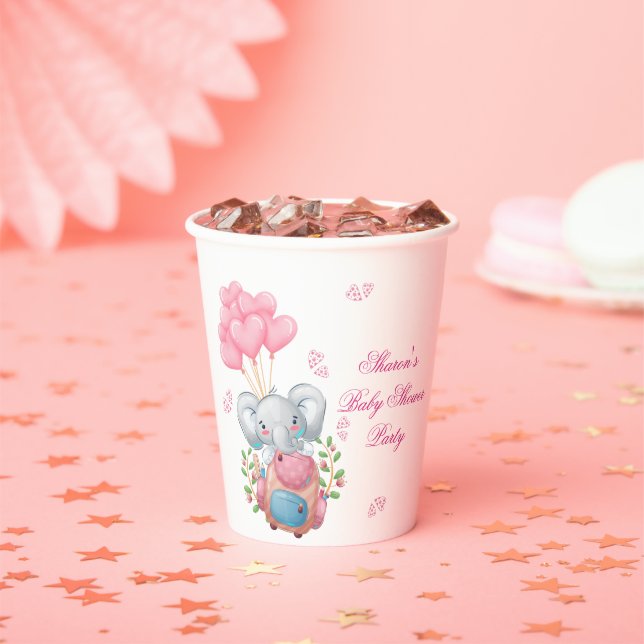 Niedlich-rosa-Elefant Pappbecher (Insitu)