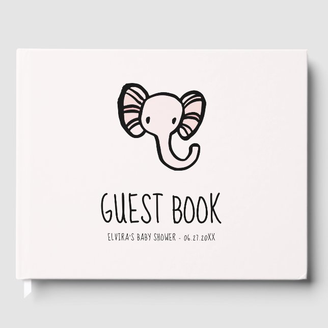 Niedlich-rosa Elefantendusche Baby Gästebuch (Vorderseite)