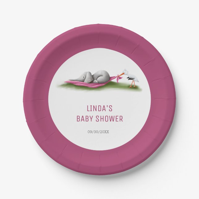Niedlich rosa Elephant Baby Duschpapier Teller (Vorderseite)