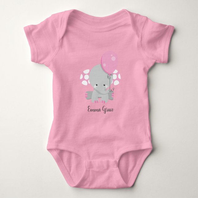 Niedlich rosa Elephant Baby Monogram Tutu Strampler (Vorderseite)