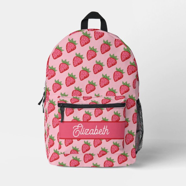 Niedlich Rosa Erdbeere Personalisiert Bedruckter Rucksack (Vorderseite)