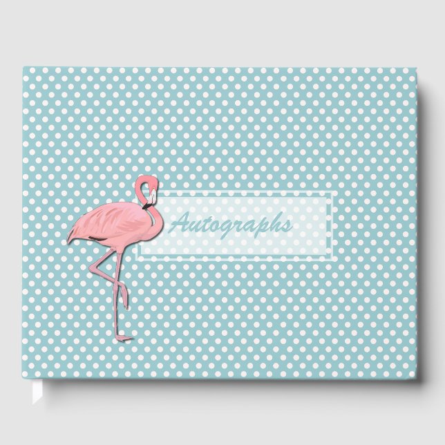 Niedlich rosa Flamingo auf Polka Dots Autograph Gästebuch (Vorderseite)