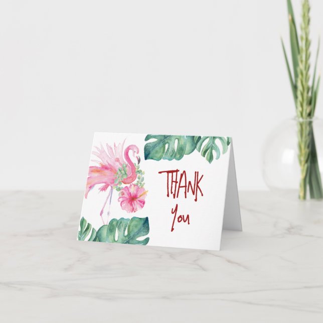 Niedlich rosa Flamingo Danke, Karten (Vorderseite)