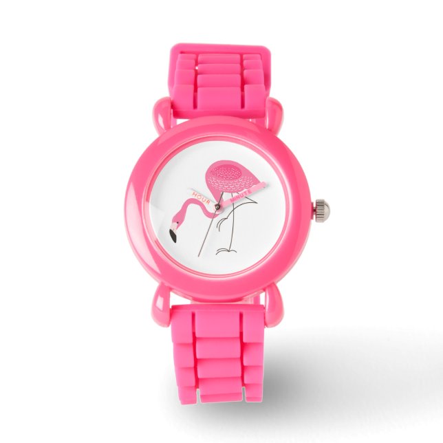 Niedlich rosa Flamingo Einfache Illustration Armbanduhr (Vorderseite)