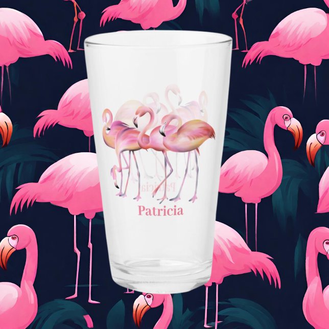 niedlich rosa Flamingo hinzufügen Namen Beach Glas (Von Creator hochgeladen)