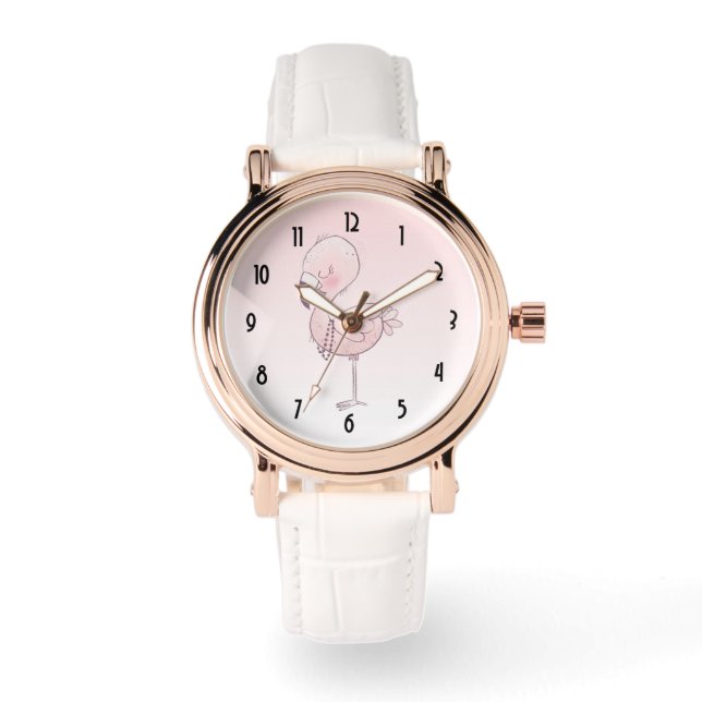 Niedlich-rosa-Flamingo-Illustration Armbanduhr (Vorderseite)