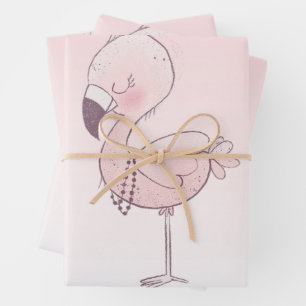Niedlich-rosa-Flamingo-Illustration Geschenkpapier Set