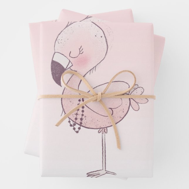 Niedlich-rosa-Flamingo-Illustration Geschenkpapier Set (Beispiel)