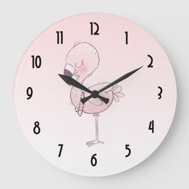 Niedlich-rosa-Flamingo-Illustration Große Wanduhr (Vorderseite)