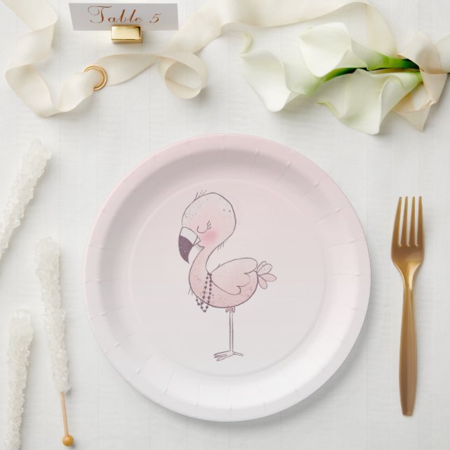 Niedlich-rosa-Flamingo-Illustration Pappteller (Hochzeit)