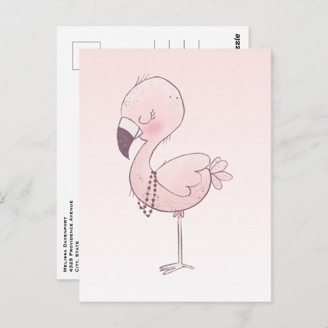Niedlich-rosa-Flamingo-Illustration Postkarte (Vorne/Hinten)