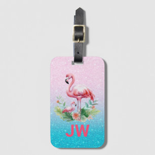 Niedlich rosa Flamingo im Hintergrund Gepäckanhänger