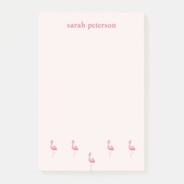 Niedlich rosa Flamingo individuelle Name pink Post-it Klebezettel (Vorderseite)