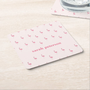 Niedlich rosa Flamingo individuelle Name pink Rechteckiger Pappuntersetzer