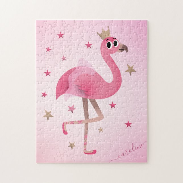 Niedlich rosa Flamingo Kronenstars Kinder Name (Vertikal)