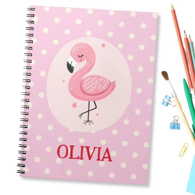 Niedlich rosa Flamingo mit Polka Docks Notizblock (Von Creator hochgeladen)