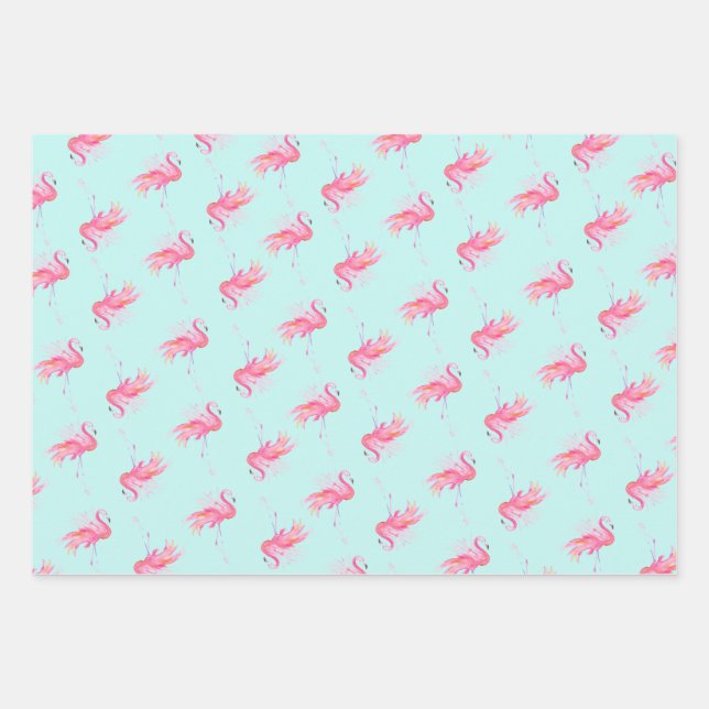 Niedlich rosa Flamingo Muster Wasserfarbe Geschenkpapier Set (Vorderseite)