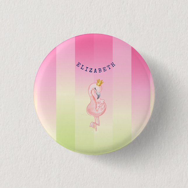 Niedlich rosa Flamingo Ombre Streifen Button (Vorderseite)