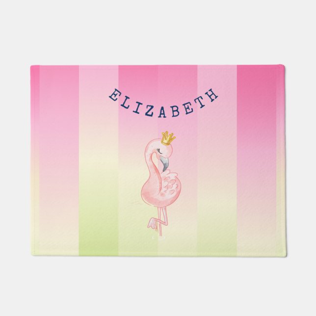 Niedlich rosa Flamingo Ombre Streifen Fußmatte (Vorderseite)