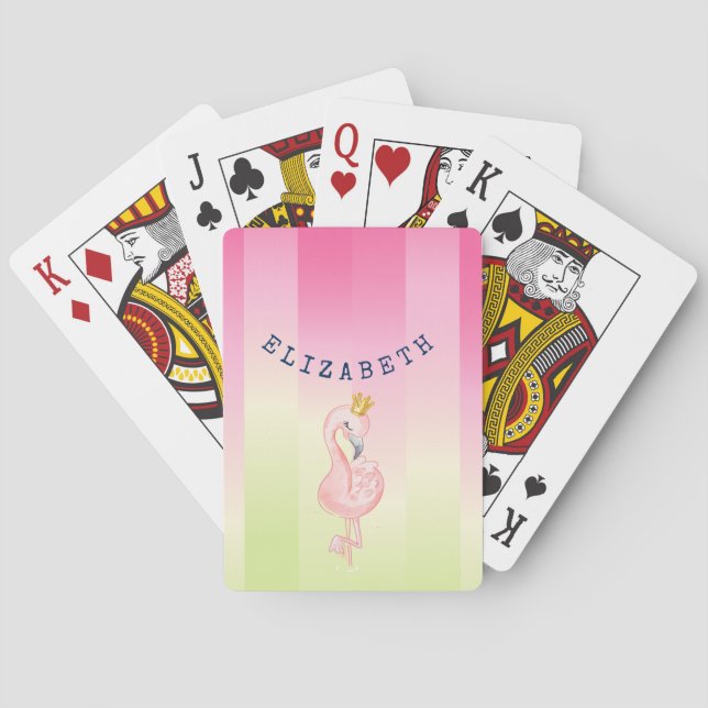 Niedlich rosa Flamingo Ombre Streifen Spielkarten (Rückseite)