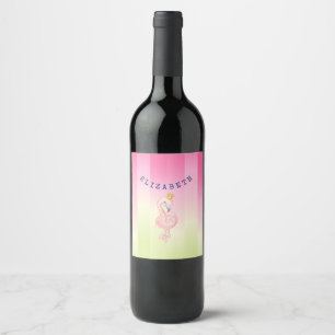Niedlich rosa Flamingo Ombre Streifen Weinetikett