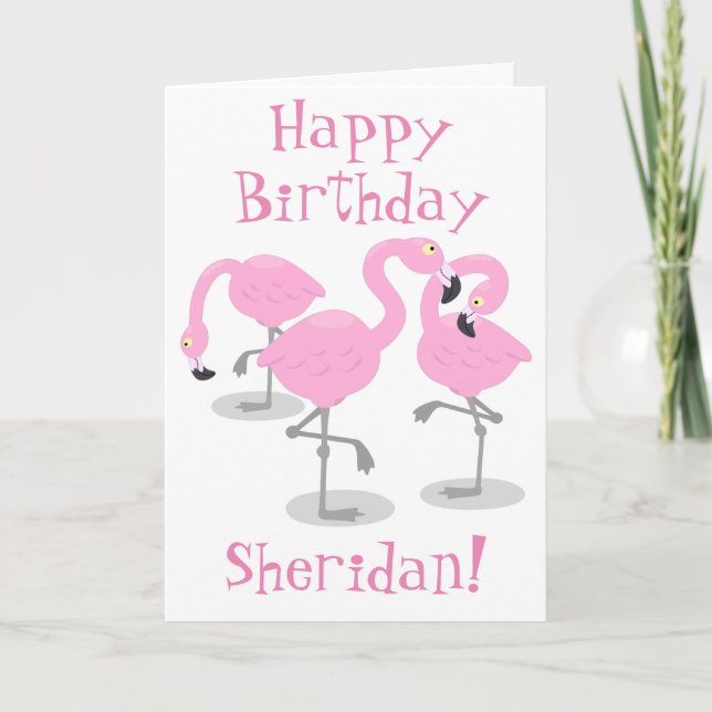 Niedlich rosa Flamingo Trio Cartoon Illustration Karte (Vorderseite)