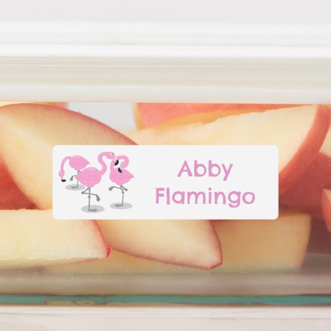 Niedlich rosa Flamingo Trio Cartoon personalisiert Etiketten (Befestigt)